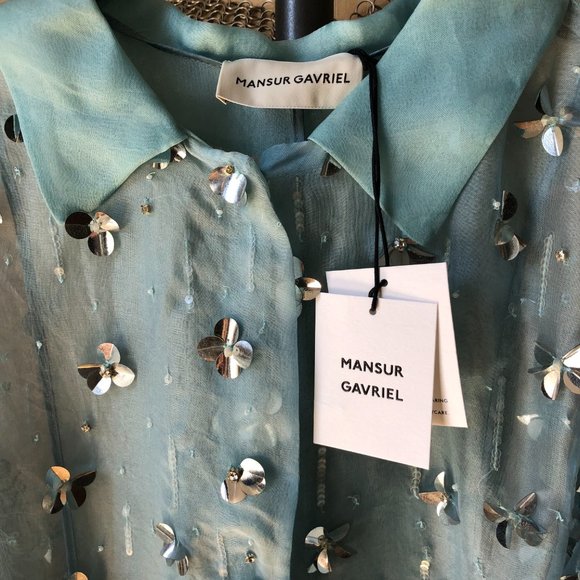 Mansur Gavriel Floral Silk Trench - Sky Blue - Picture 3 of 6